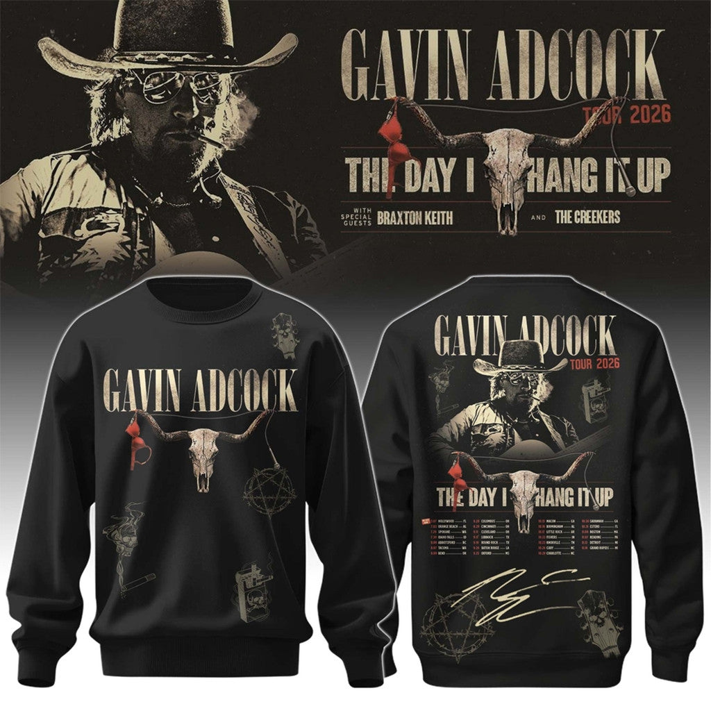 Gavin Adcock Steer Skull Sweatshirt The Day I Hang It Up Gavin Adcock Tour 2026 Merch Signed - Loomnari