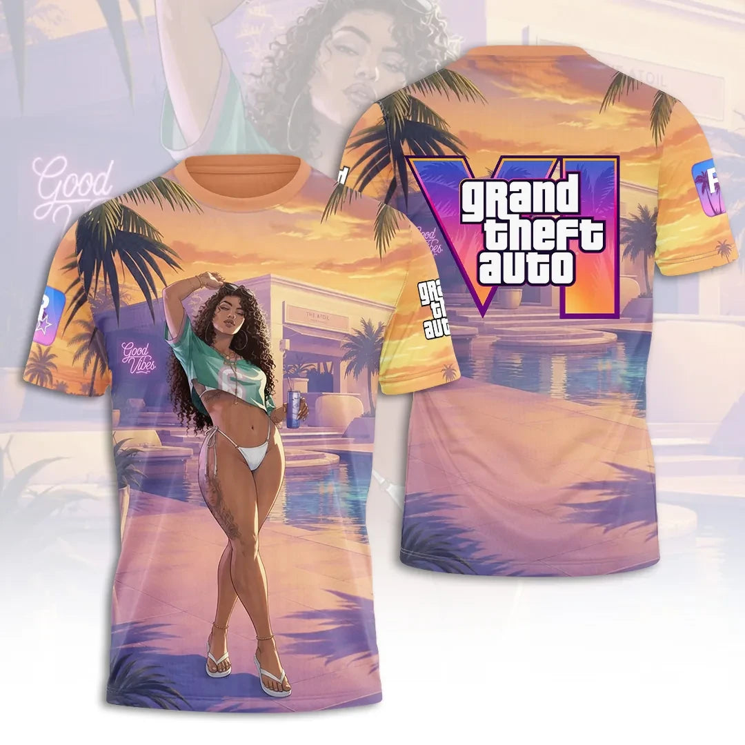 Grand Theft Auto VI Vice City 2026 T-Shirt Good Vibes Shirt GTA 6 Merch Gifts For Game Lover - Loomnari