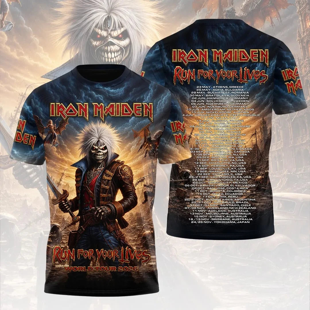 Iron Maiden 2026 World Tour Merch Iron Maiden Run For Your Lives T-Shirt Music Fan Apparel - Loomnari