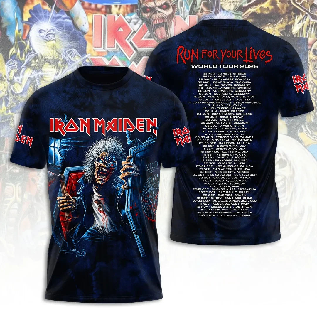 Iron Maiden Tour 2026 Merch Run For Your Lives Tour T-Shirt Gift For Heavy Metal Fans - Loomnari