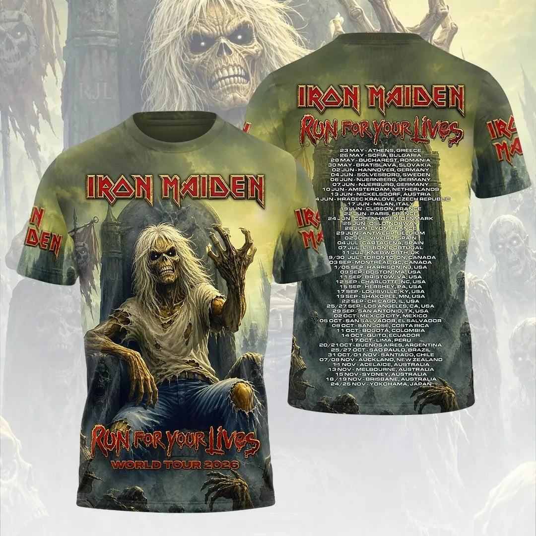 Iron Maiden Tour 2026 Merch Run For Your Lives World Tour T-Shirt Music Fan Apparel Best Gifts - Loomnari