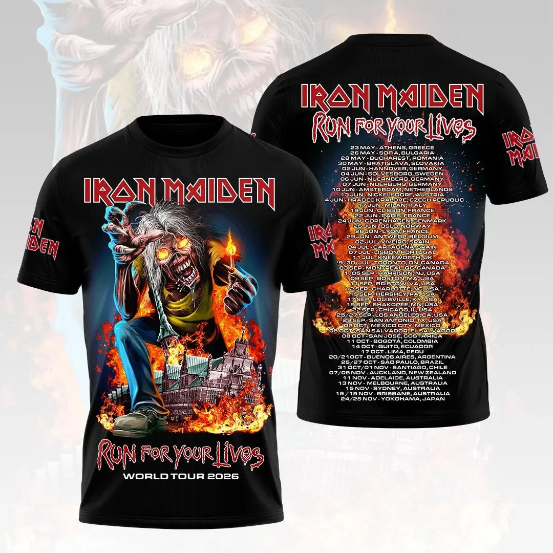 Iron Maiden Tour 2026 Merch Run For Your Lives World Tour T-Shirt Music Fan Shirt Gift For Fans - Loomnari