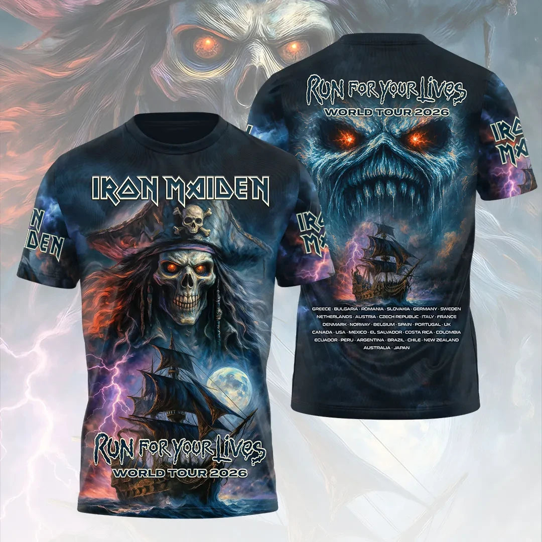 Iron Maiden World Tour 2026 Merch Run For Your Lives World Tour T-Shirt Music Lover Apparel - Loomnari