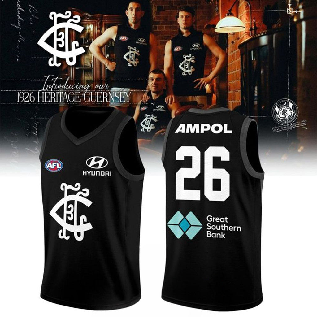 Carlton Blues 1926 Heritage AFL Black Jersey Carlton Blues Merch Best Gift For Husband - Loomnari