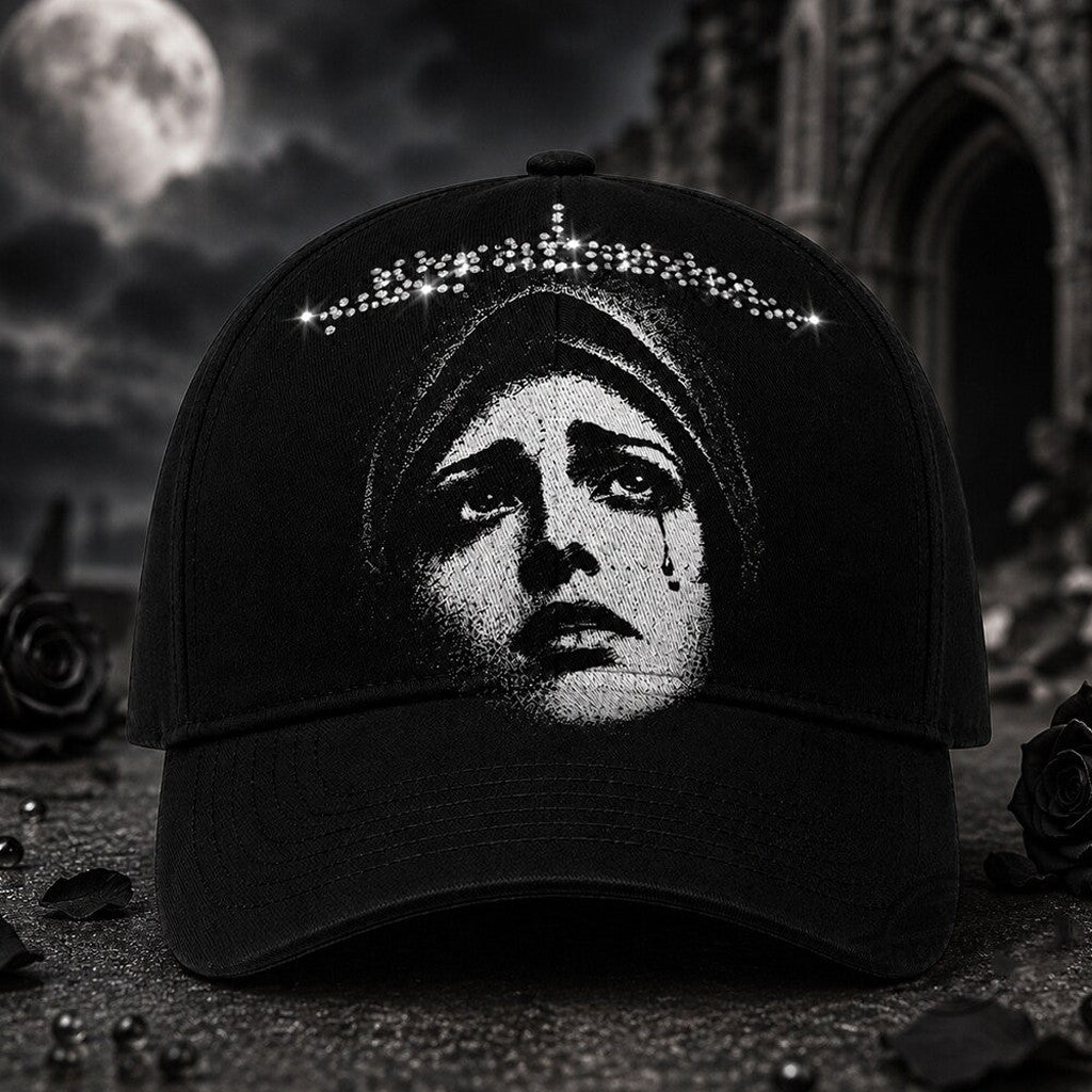 Gothic Crying Virgin Mary Hat Black Christian Cap Gifts For Mary Lovers - Loomnari