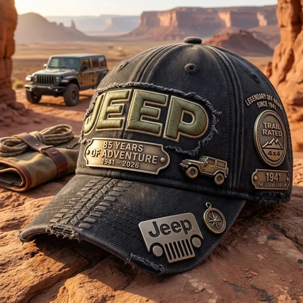 Jeep 85 Years For Adventure Distressed Hat Legendary Off-Road Baseball Cap Jeep Merch Dad Gifts - Loomnari