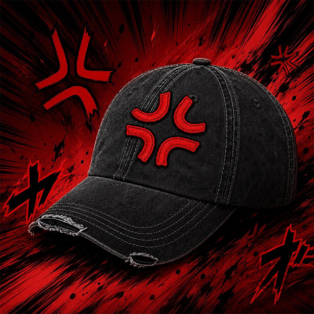 Angry Anger Symbol Embroidered Hat Anime Manga Lover Baseball Cap Gift For Brothers - Loomnari