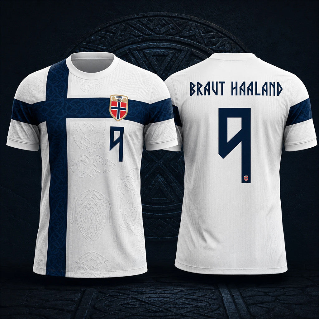 Erling Braut Haaland Jersey Shirt #9 Norway World Cup 2026 Merch Norse Celtic Knotwork Jersey - Loomnari