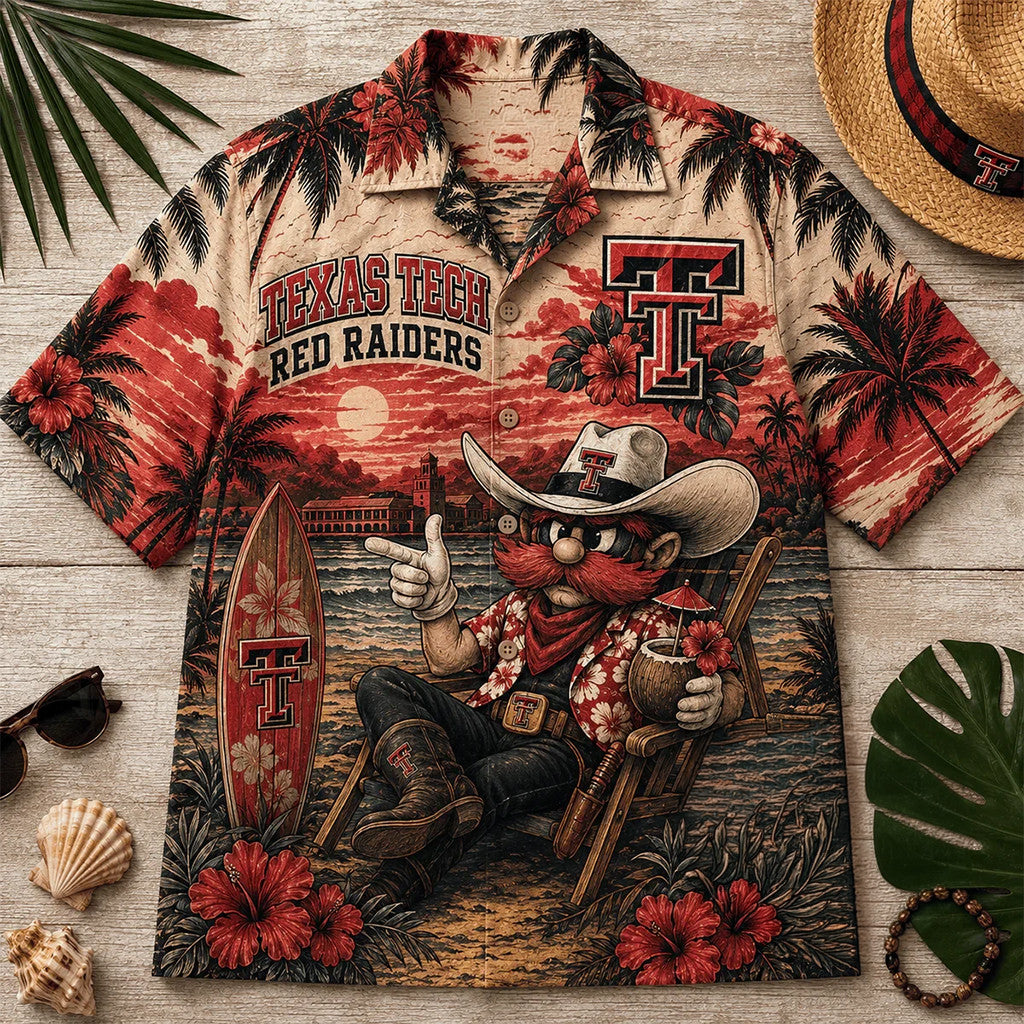 Texas Tech Red Raiders Tropical Beach Cowboy Hawaiian Shirt Red Raiders Merch 2026 Summer Gifts - Loomnari