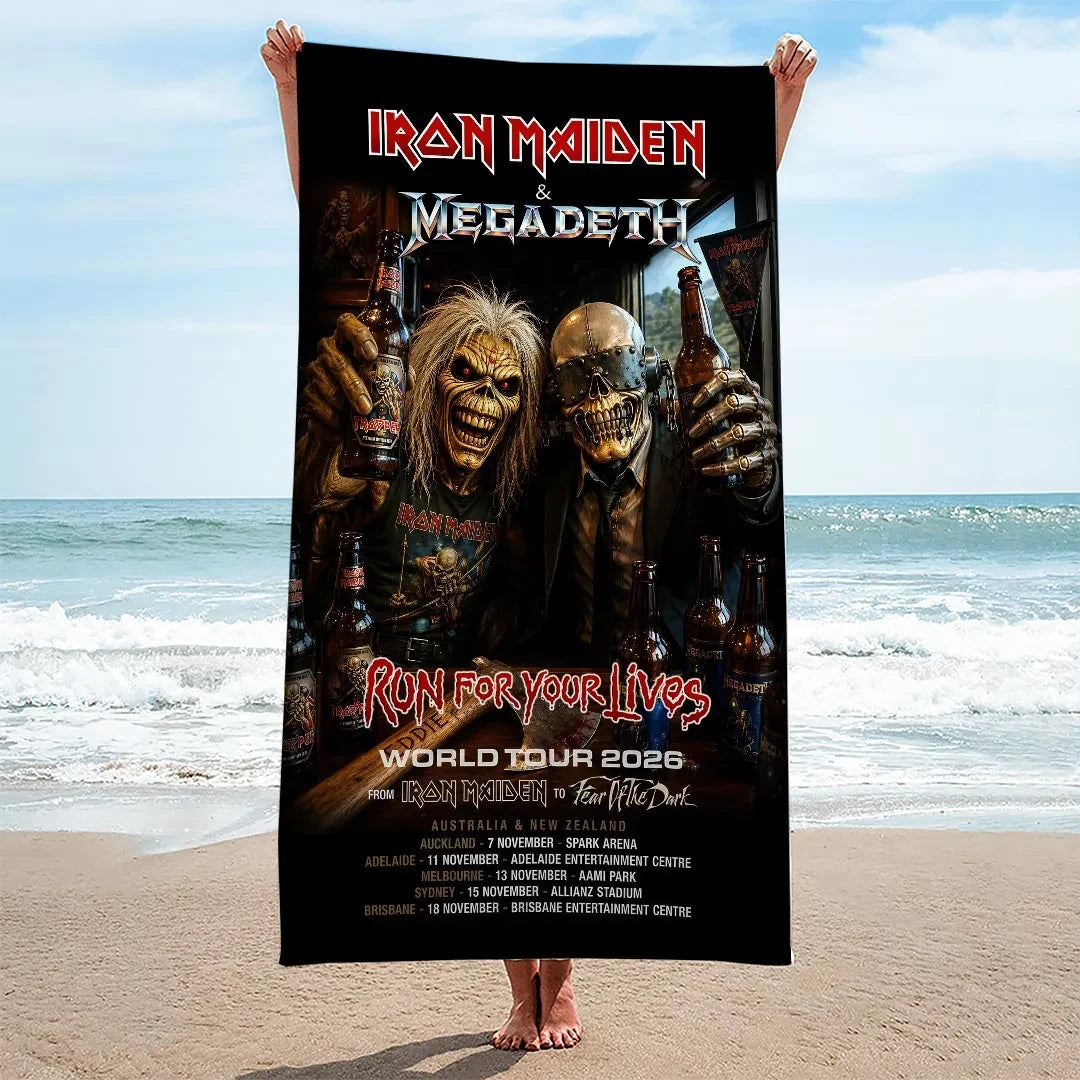 Iron Maiden X Megadeth Tour Merch 2026 Run For Your Lives World Tour Beach Towel Gift For Fans - Loomnari