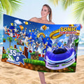 Sonic The Hedgehog 35th Anniversary Beach Towel Sonic The Hedgehog Merch Summer Gift Ideas - Loomnari