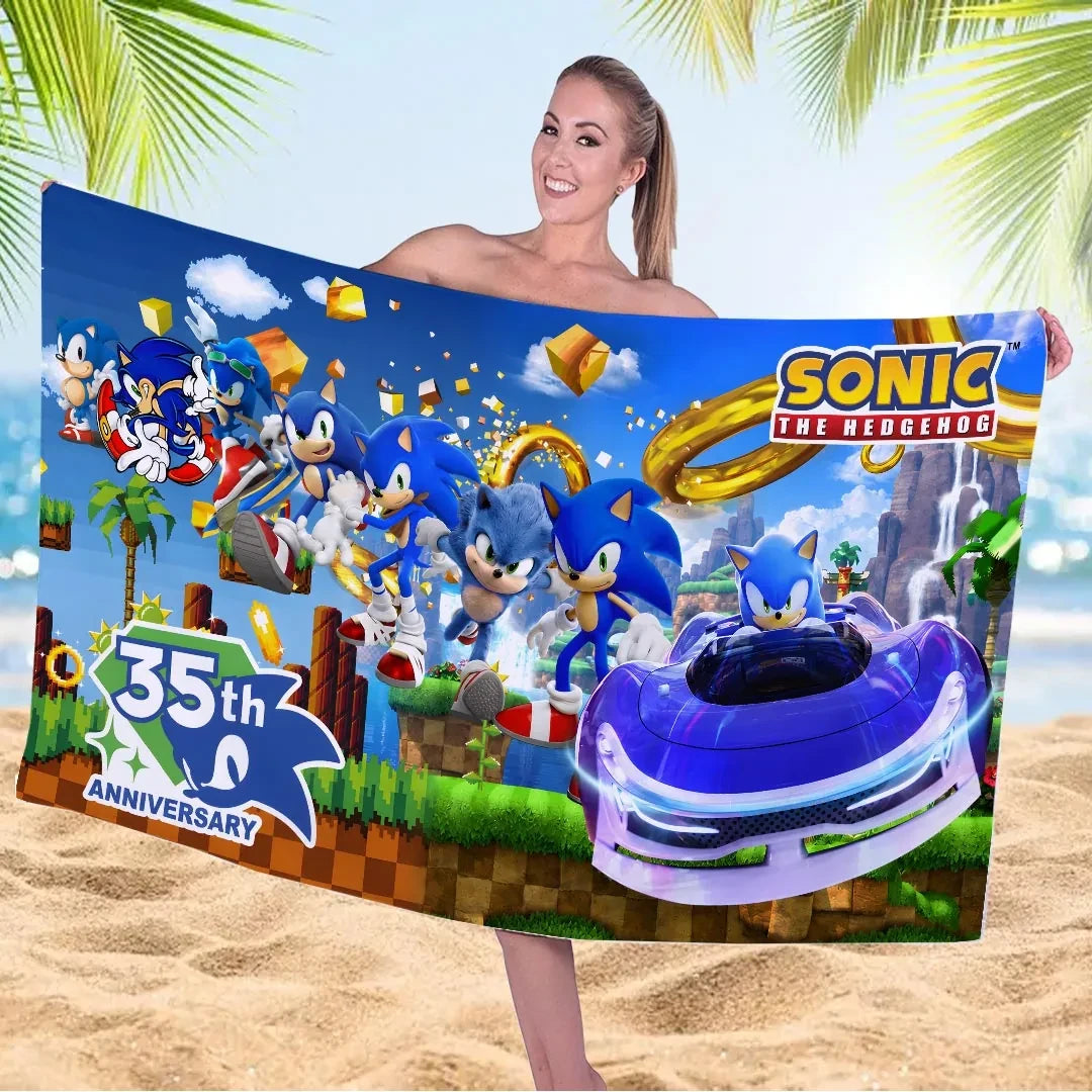 Sonic The Hedgehog 35th Anniversary Beach Towel Sonic The Hedgehog Merch Summer Gift Ideas - Loomnari