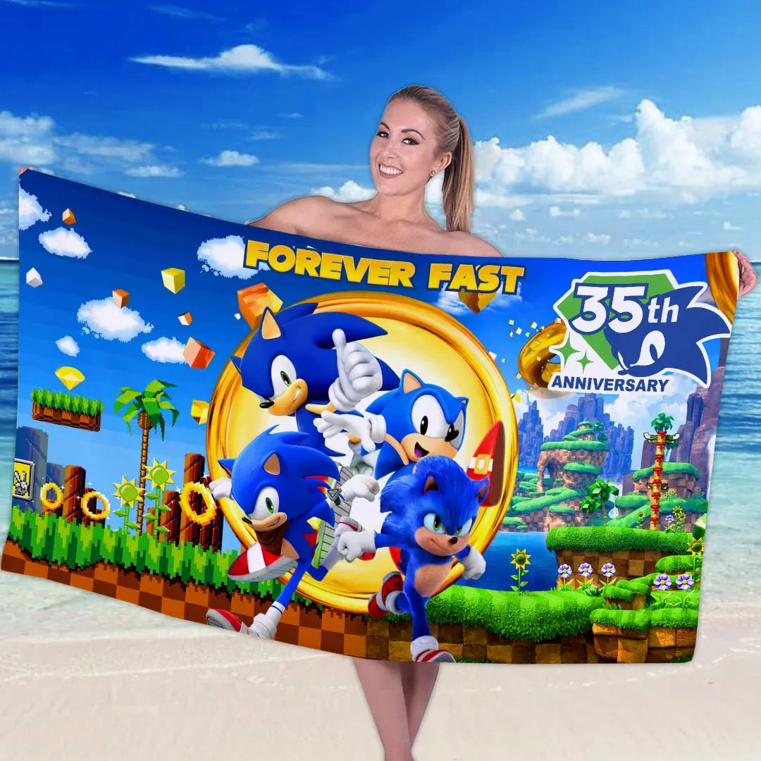 Sonic The Hedgehog 35th Anniversary Beach Towel Sonic The Hedgehog Merch Summertime Gifts - Loomnari