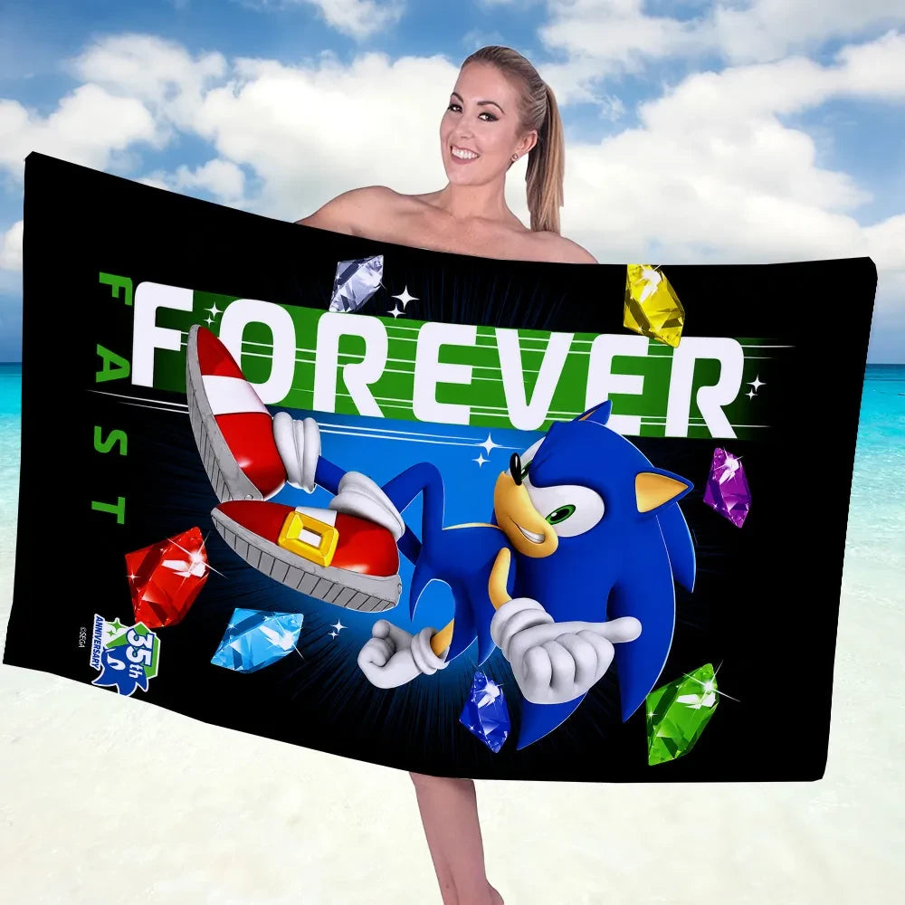 Sonic The Hedgehog 35th Anniversary Merch 2026 Sonic Forever Fast Beach Towel Summer Gifts - Loomnari