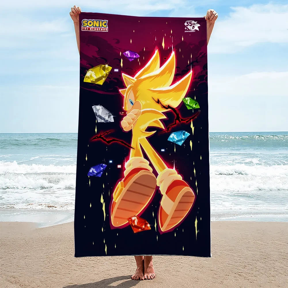 Sonic The Hedgehog 35th Anniversary Merch 2026 Super Sonic Beach Towel Best Gift For Son - Loomnari