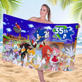 Sonic The Hedgehog 35th Anniversary Beach Towel 2026 Sonic The Hedgehog Merch Cool Summer Gifts - Loomnari
