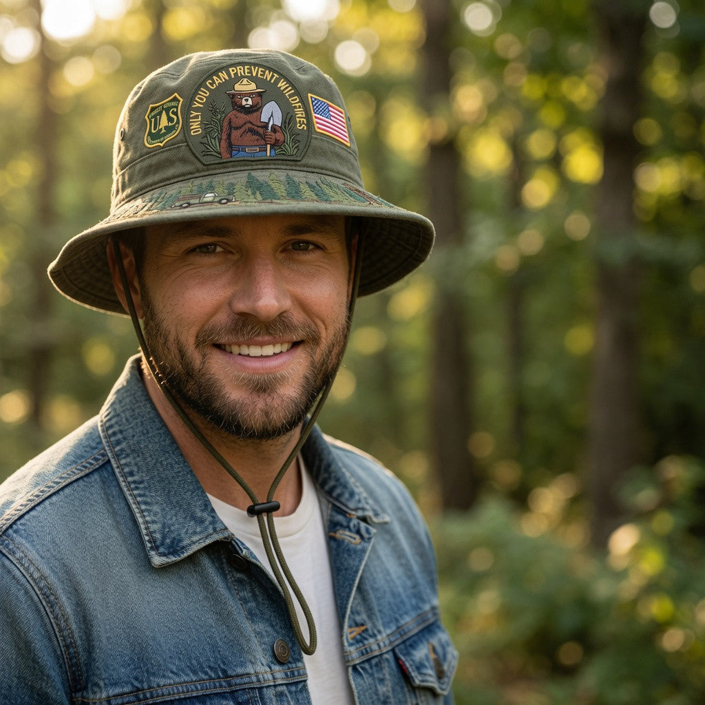 Smokey Bear USFS Only You Can Prevent Wildfires Bucket Hat USFS Merch Gift For Dad - Loomnari