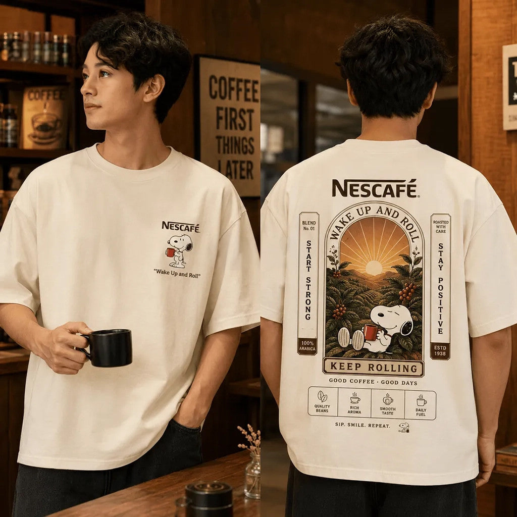 Nescafe X Snoopy Wake Up And Roll T-Shirt 2026 Coffee Lover Shirt Gift For Brothers - Loomnari
