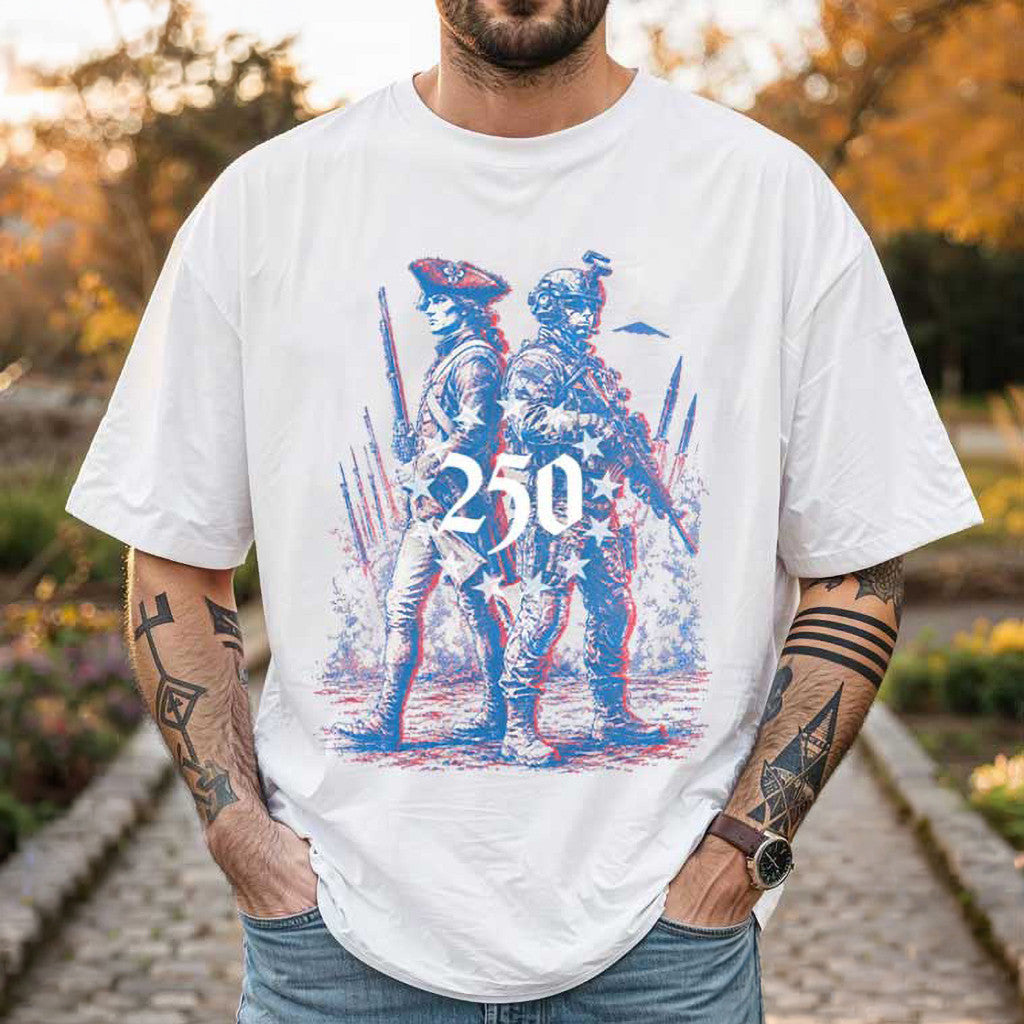 Patriotic 250th Anniversary USA 1776 2026 Revolutionary Modern Soldier T-Shirt Gift For Dad - Loomnari