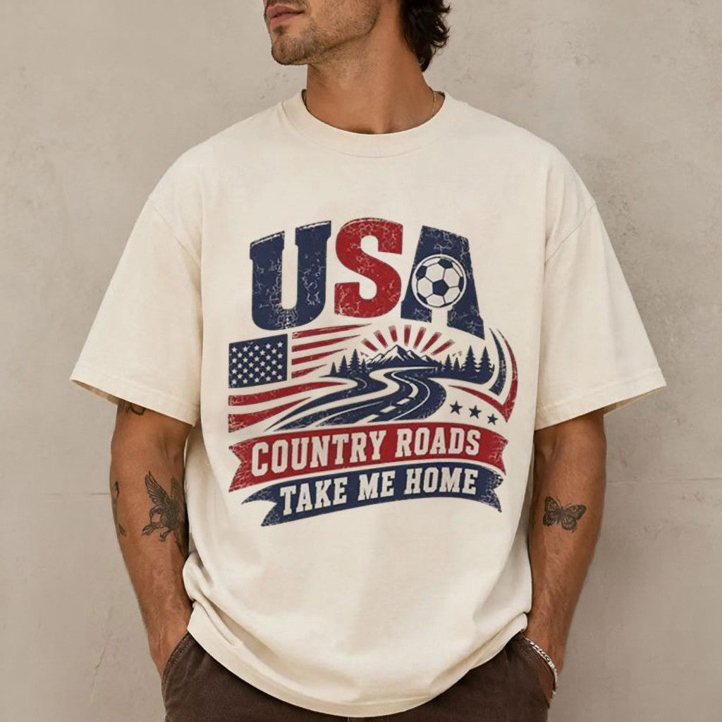 USA Country Roads Take Me Home T-Shirt Patriotic Soccer Shirt USMNT Merch Gift For Him - Loomnari