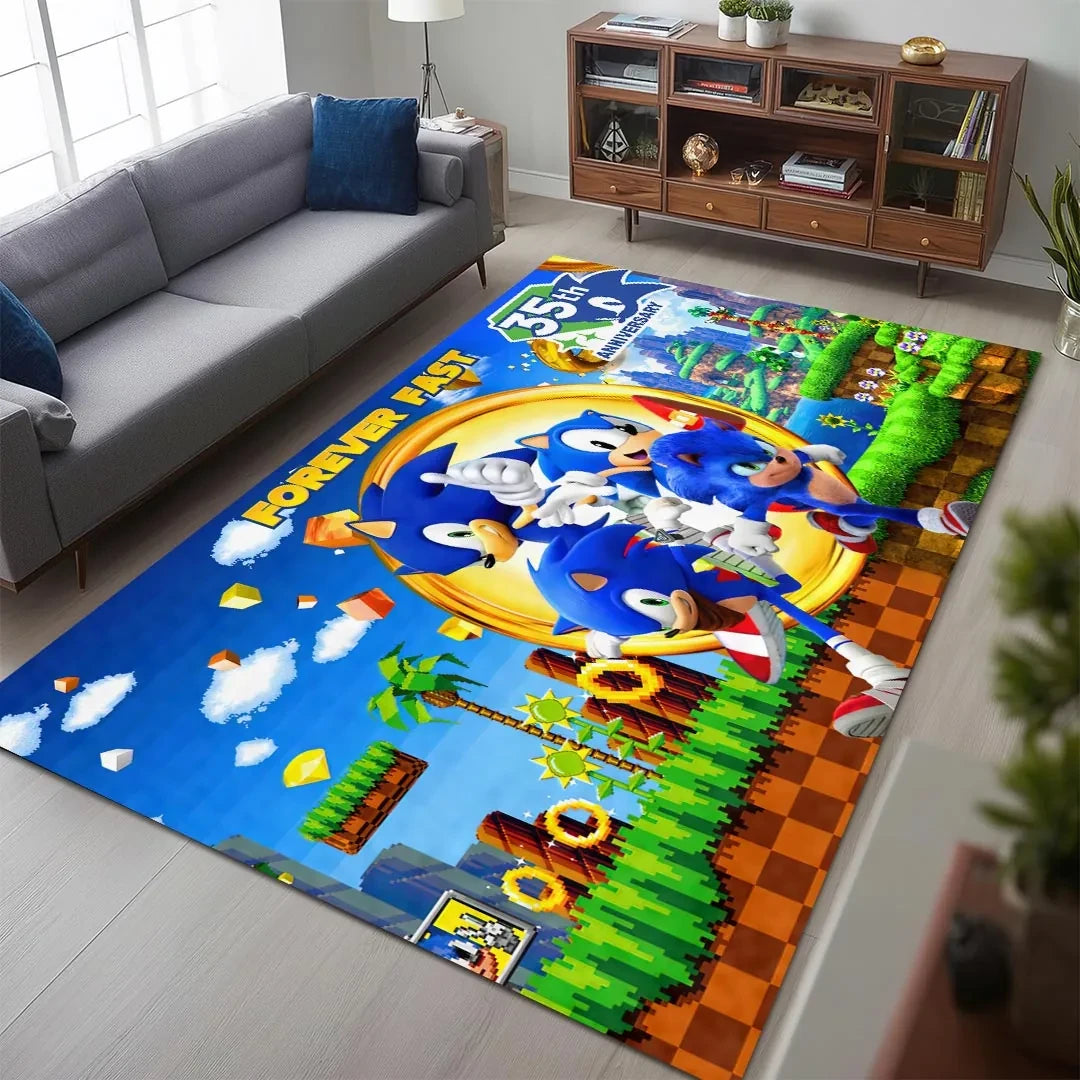 Sonic the Hedgehog 35th Anniversary Area Rug 2026 Sonic the Hedgehog Merch Home Decor Ideas - Loomnari