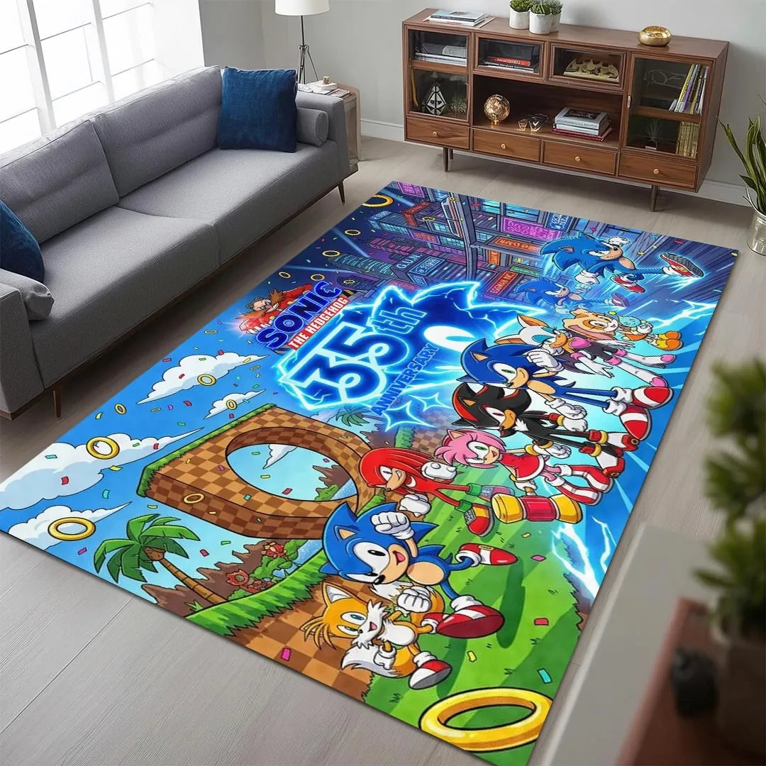 Sonic the Hedgehog 35th Anniversary Area Rug 2026 Sonic the Hedgehog Merch Living Room Decor - Loomnari