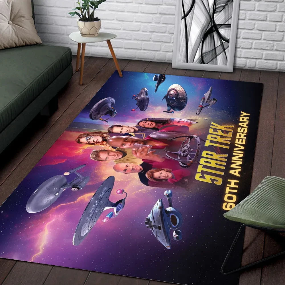 Star Trek 60th Anniversary Area Rug 1966 2026 Star Trek Merch Sci Fi Lover Living Room Decor - Loomnari
