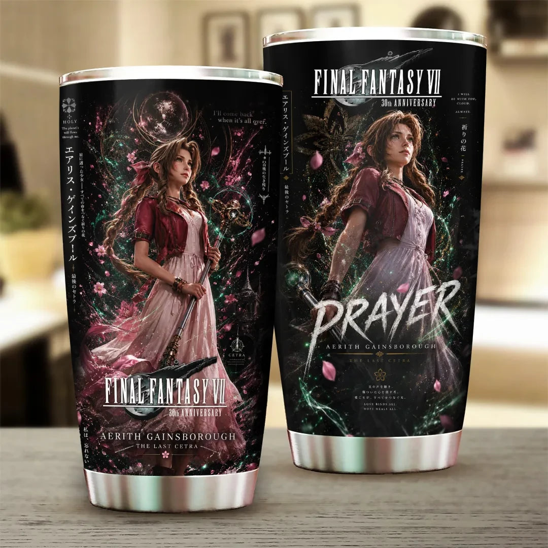 Final Fantasy VII X Aerith Gainsborough 30th Anniversary Tumbler Final Fantasy VII Merch 2026 - Loomnari