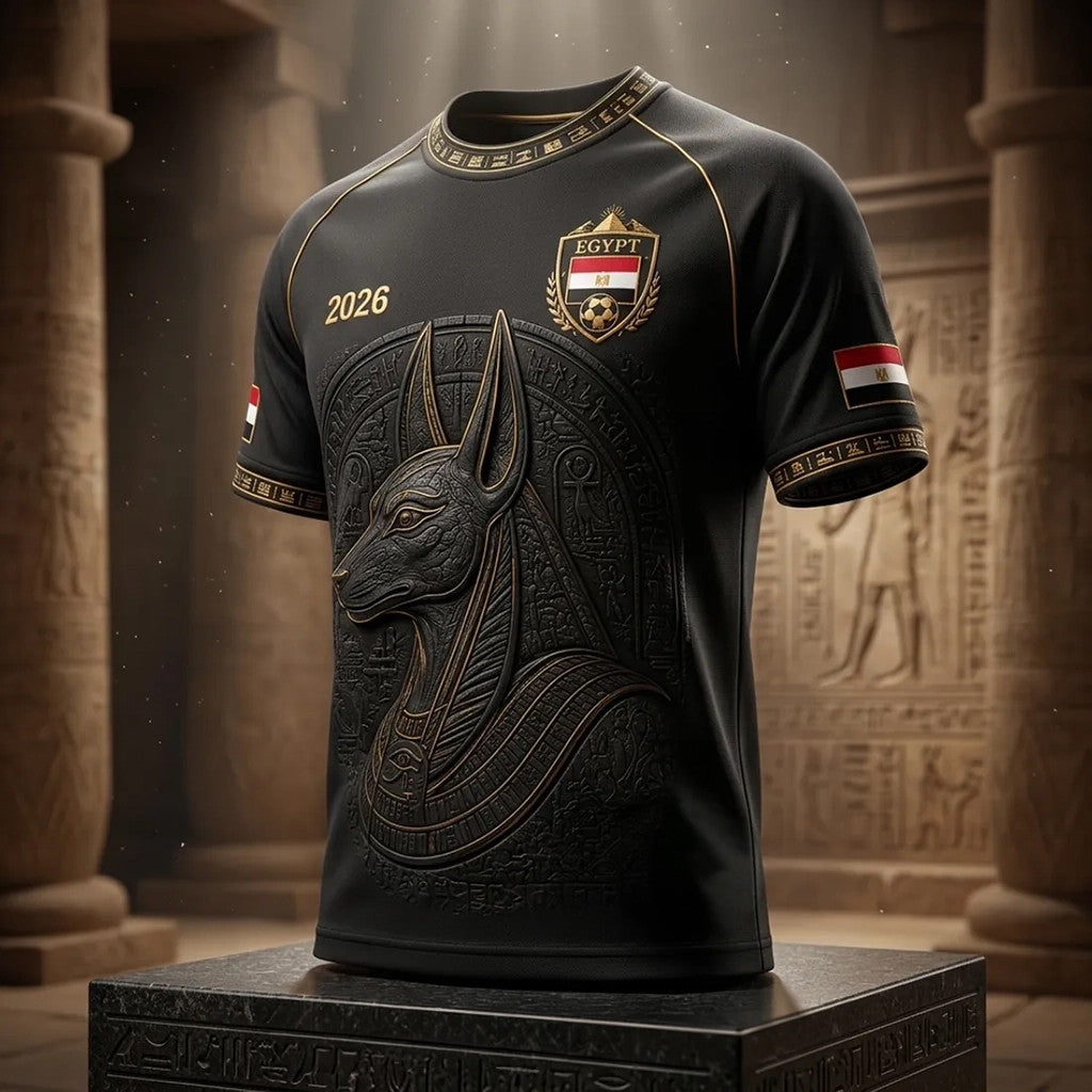 Egypt World Cup 2026 Merch Anubis Emblem Football T-Shirt Gift For Egypt Team Fans - Loomnari