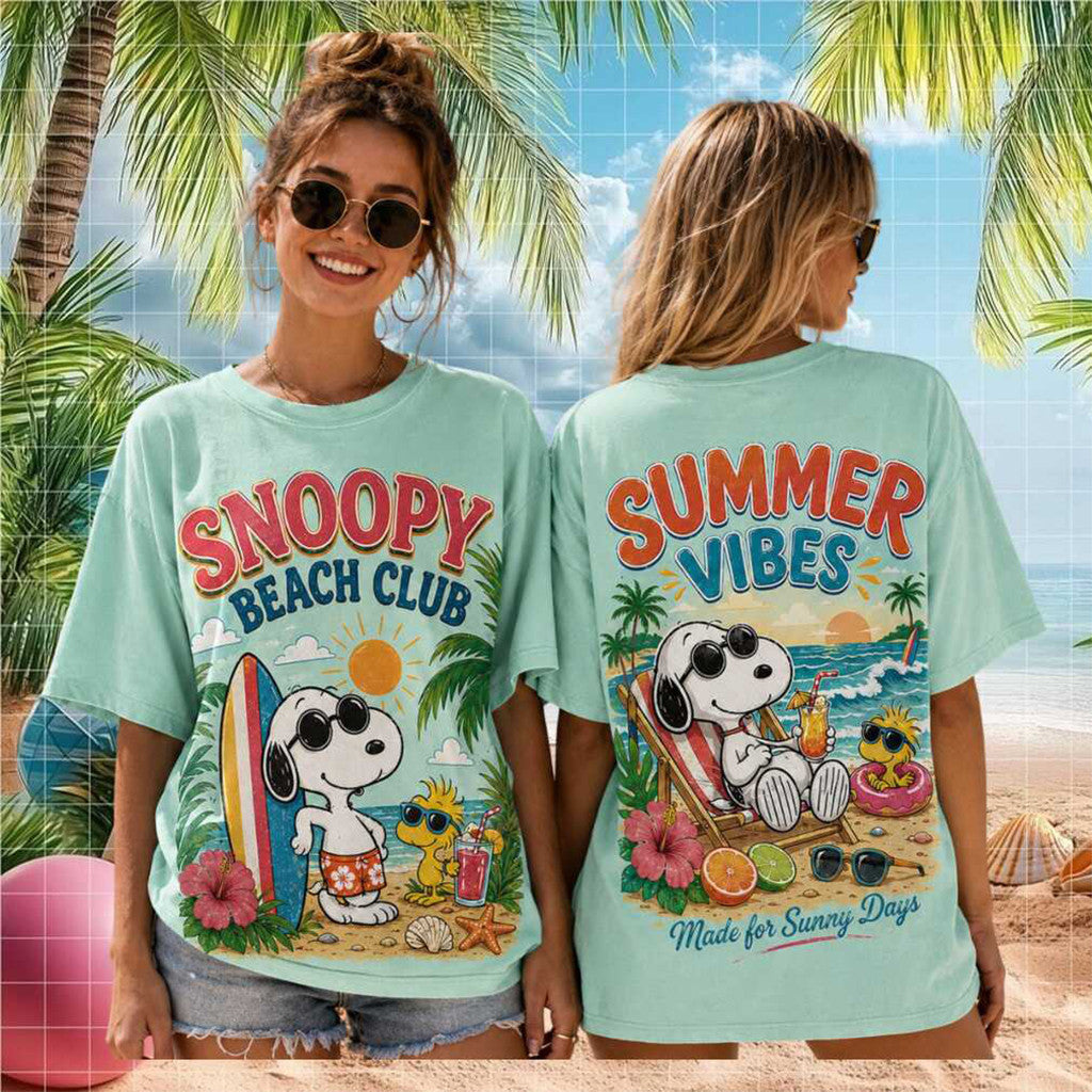 Snoopy Beach Club Summer Vibes Vintage T-Shirt 2026 Summer Holiday Gift For Sisters - Loomnari