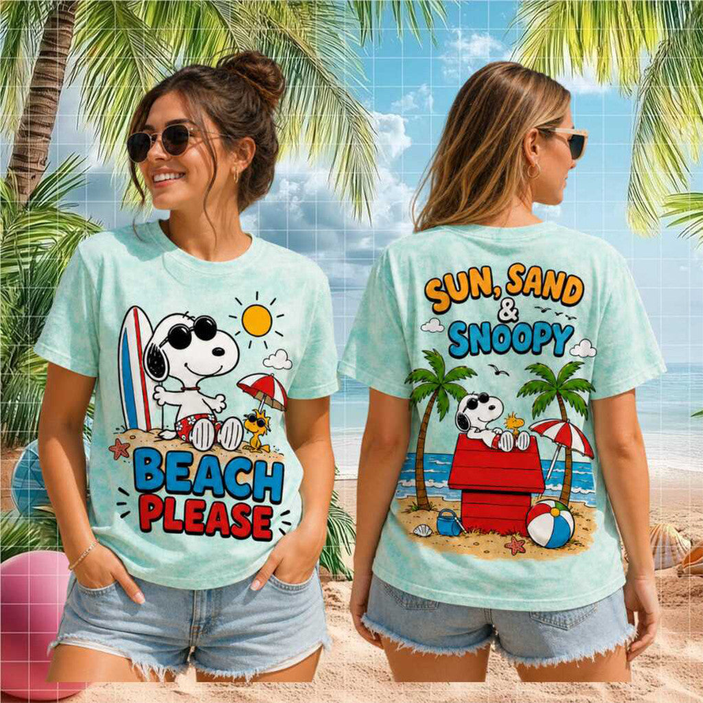 Snoopy Beach Please Sun Sand Surf Retro T-Shirt Summer Vacation Travel Clothing Gift For Her - Loomnari