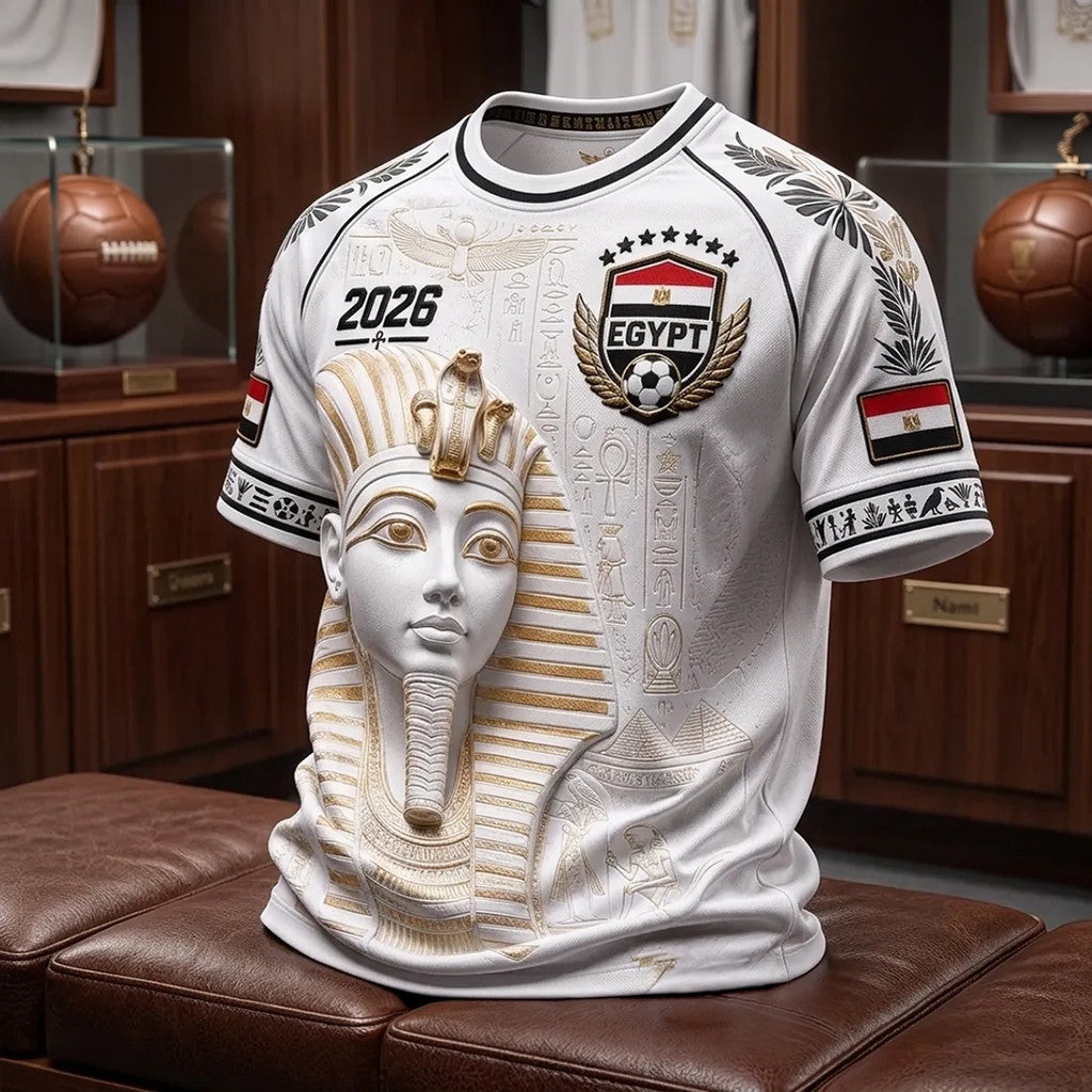 Egypt World Cup 2026 Merch Embossed Pharaoh White T-Shirt Egypt National Team Merch Fan Gifts - Loomnari