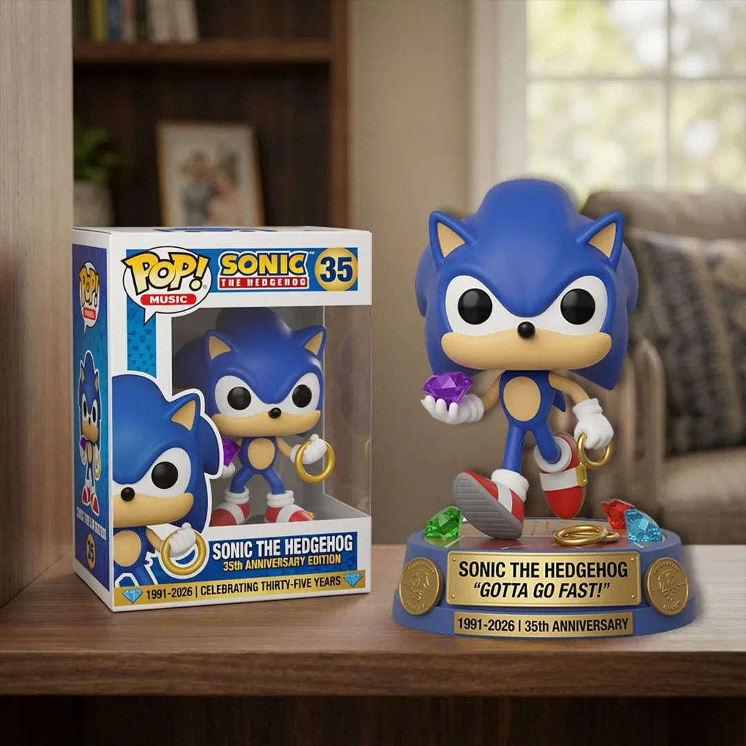 Sonic the Hedgehog 35th Anniversary Merch 2026 Sonic Gotta So Fast Funko Pop Display Decor - Loomnari