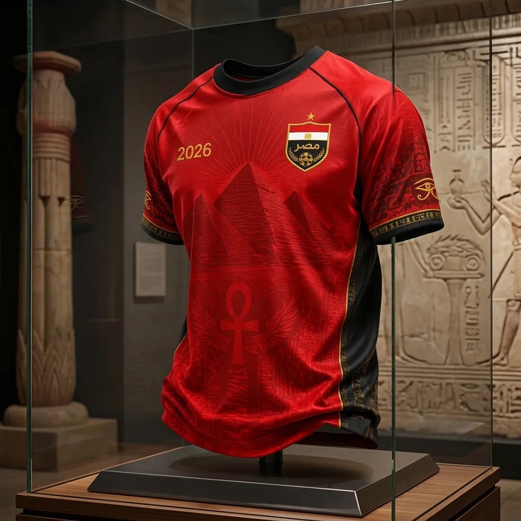 Egypt World Cup 2026 Merch Red Pharaoh Pattern T-Shirt Egypt National Team Clothing For Fans - Loomnari