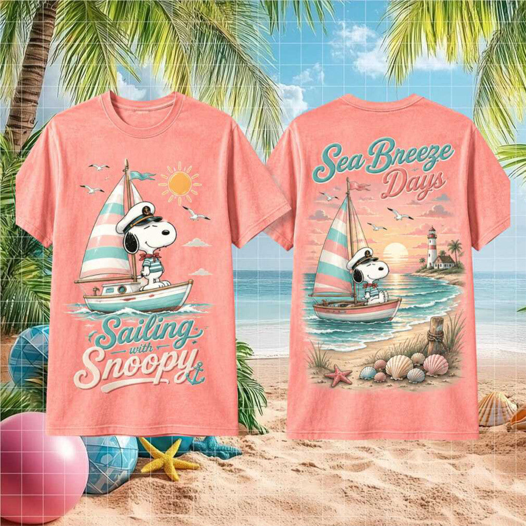 Snoopy Peanuts Sailing Sea Breeze Days Retro Vintage T-Shirt Summer Beach Fan Gifts - Loomnari