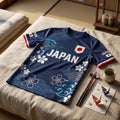 Japan Soccer Navy Blue Cherry Blossom T-Shirt Japan World Cup 2026 Merch Gift For Dad - Loomnari