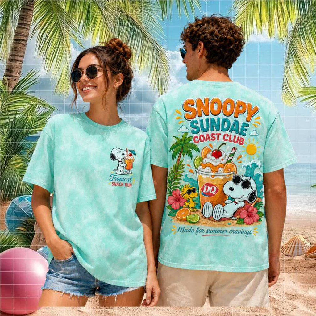 Snoopy Sundae Coast Club Dairy Queen Retro T-Shirt Tropical Summer Vacation Beach Apparel - Loomnari