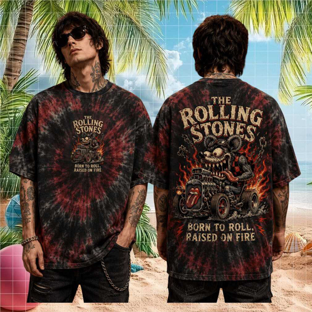 The Rolling Stones Born To Roll Raised On Fire Rock Tie Dye Shirt The Rolling Stones Merch 2026 - Loomnari