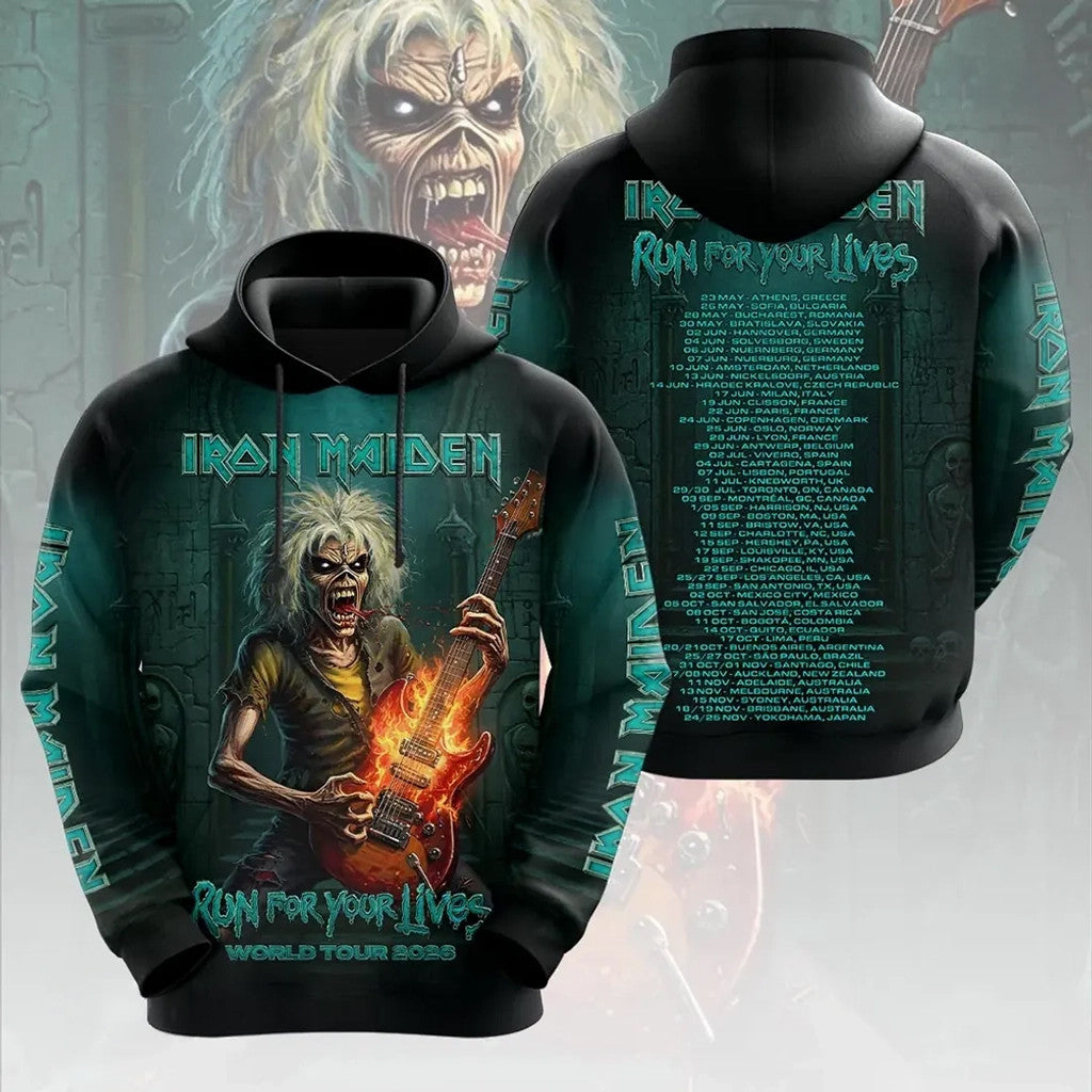 Iron Maiden Run For Your Lives 2026 Tour Hoodie Iron Maiden Tour Merch Gift For Band Fans - Loomnari