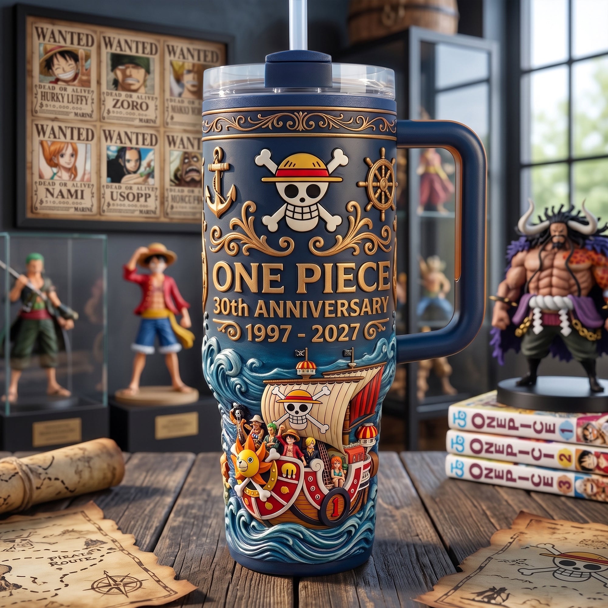 One Piece 30th Anniversary Merch Straw Hat Journey Tumbler Anime Lover Gifts Ideas - Loomnari
