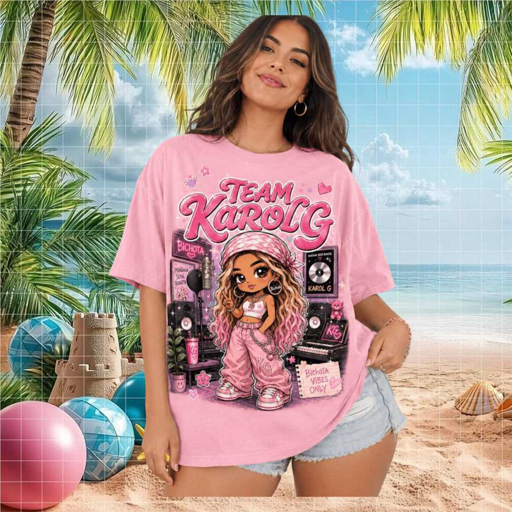 Team Karol G Bichota Vibes Pink Vintage Cartoon T-Shirt Karol G Merch 2026 Best Gift For Her - Loomnari