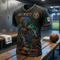 Mexico National Football Team Merch Aztec Skull V-Neck T-Shirt Mexico World Cup Merch 2026 - Loomnari