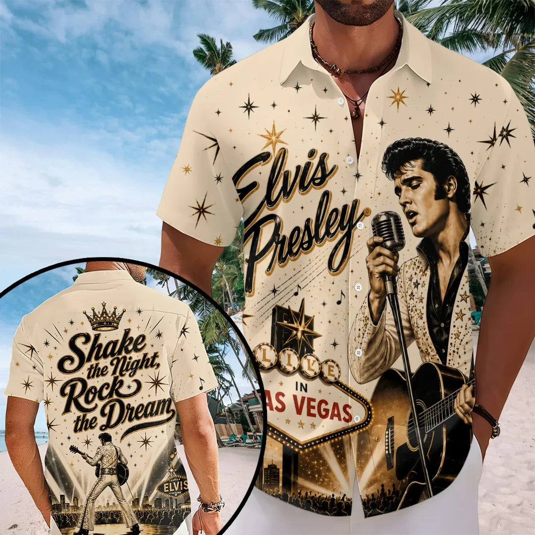 Elvis Presley Merch 2026 Shake The Night Rock The Dream Hawaiian Shirt Gift For Music Lovers - Loomnari