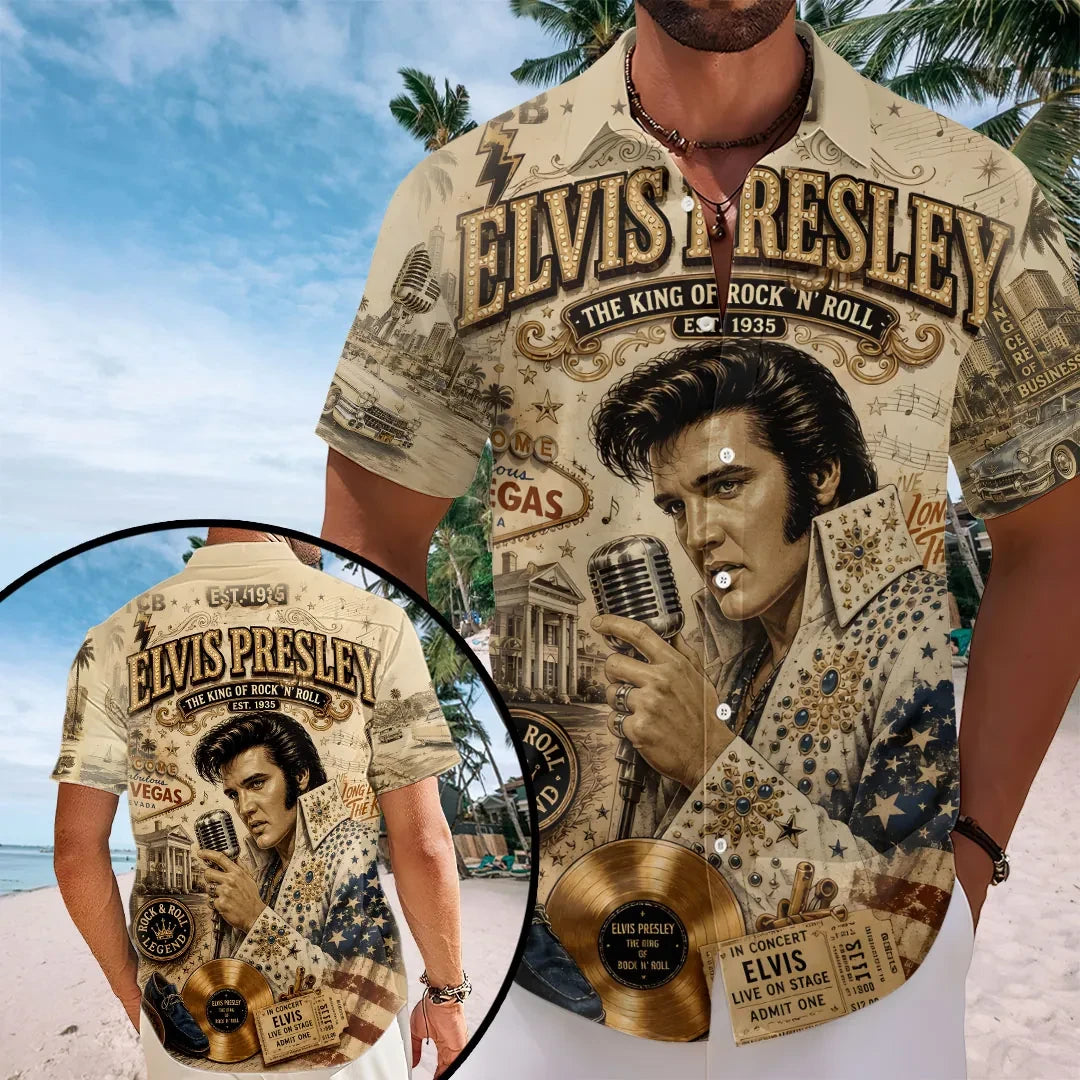 Elvis Presley The King Of Rock N Roll Hawaiian Shirt 2026 Elvis Presley Merch Cool Fan Gifts - Loomnari