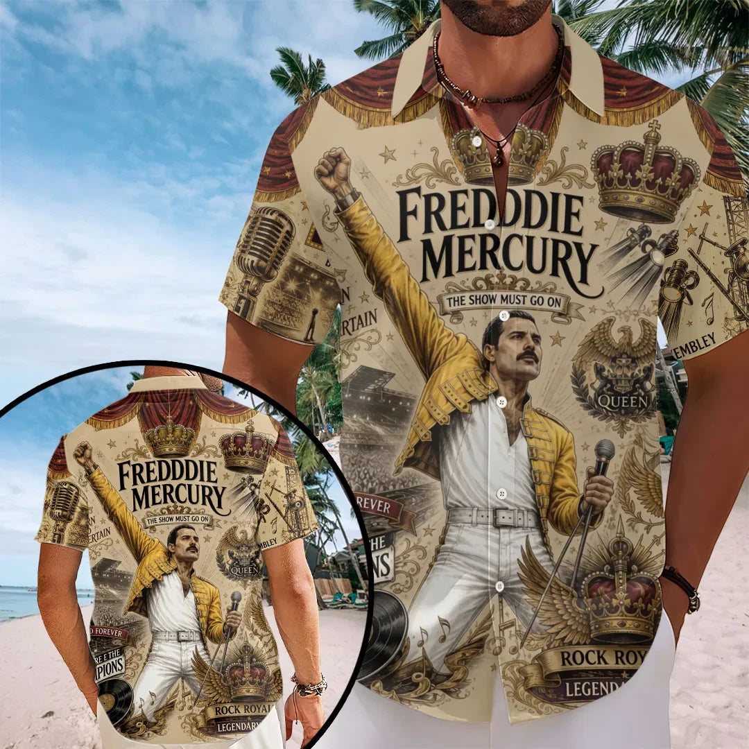 Freddie Mercury The Show Must Go On Hawaiian Shirt 2026 Freddie Mercury Merch Dad Gifts - Loomnari