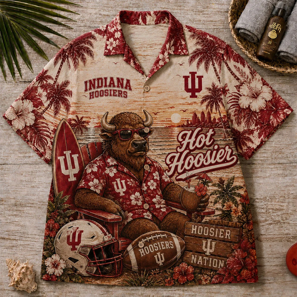 Indiana Hoosiers Merch 2026 Hot Hoosier Tropical Beach Hawaiian Shirt Football Fan Gifts - Loomnari
