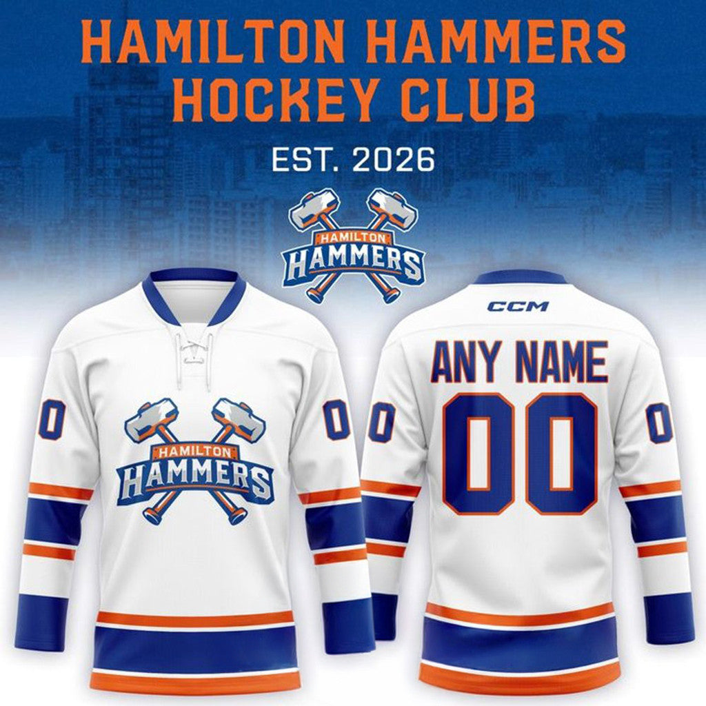 Personalized Hamilton Hammers Ice White Team 2026 Hockey Jersey Hammers Merch Gift For Fans - Loomnari