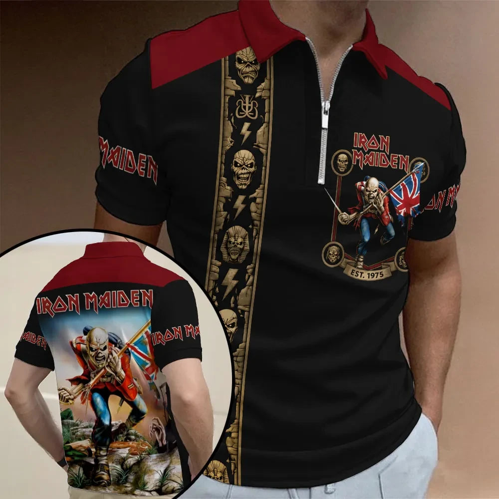 Iron Maiden Zip Polo Shirt 2026 Heavy Metal Band Iron Maiden Merch Gift For Husband - Loomnari