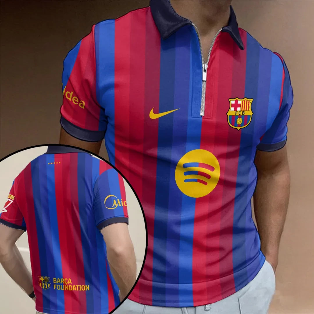 FC Barcelona Home 26 27 Zip Polo Shirt FCB Merch Football Fan Apparel Best Gift For Husband - Loomnari