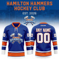 Personalized Hamilton Hammers Ice Blue And Orange Team 2026 Hockey Jersey Hammers Merch - Loomnari